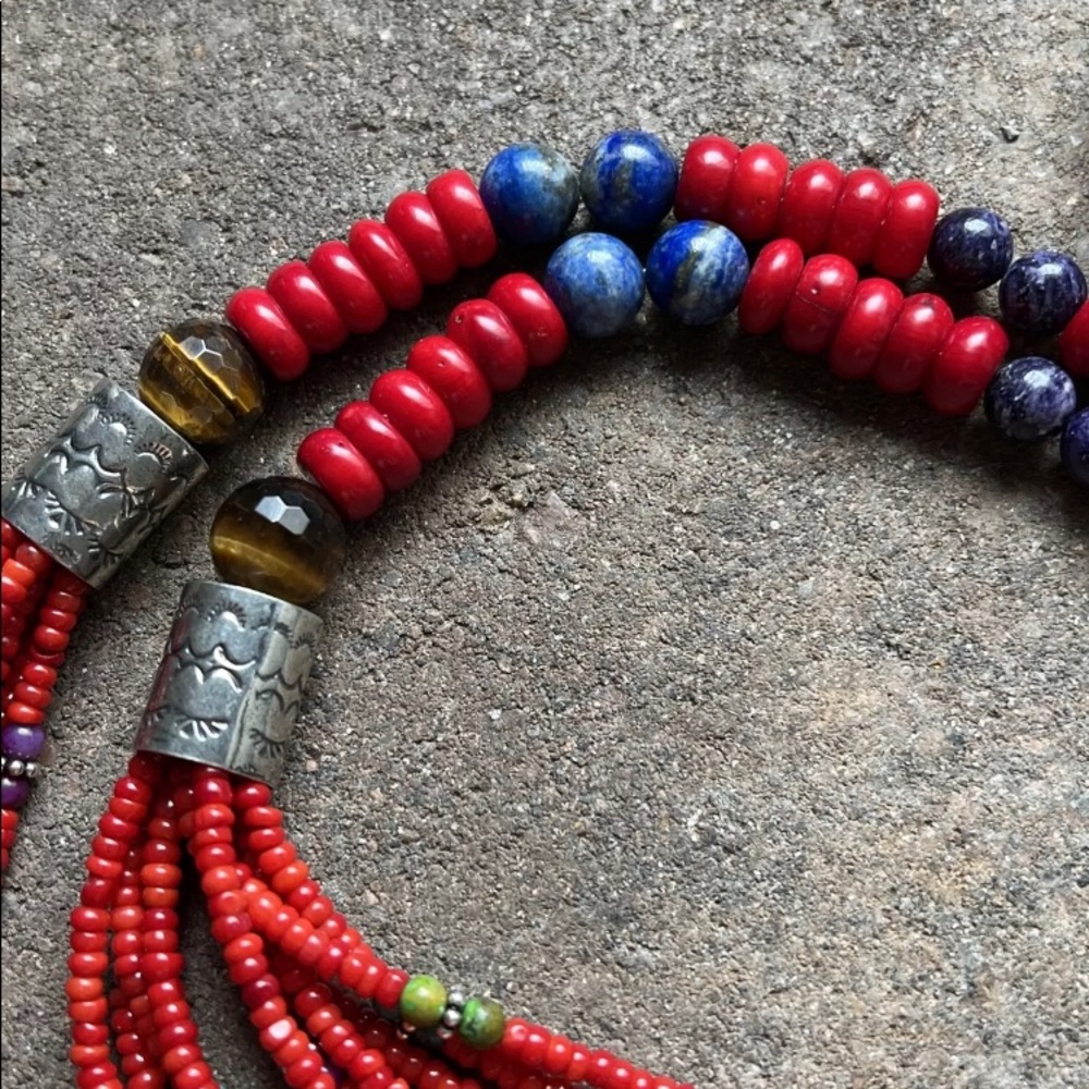 Sterling Silver Multi Strand Multi Stone Red Cora… - image 6